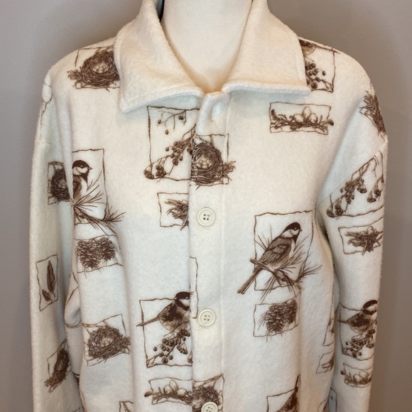 NWT Vintage womens L fleece shacket graphic button front bird nest made in USA - Picture 4 of 9